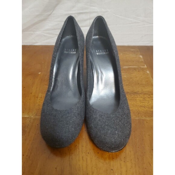 Stuart Weitzman Wedge Gray Wool Heels Shoes 7.5 M 3"  Pump Round Toe - Picture 2 of 7